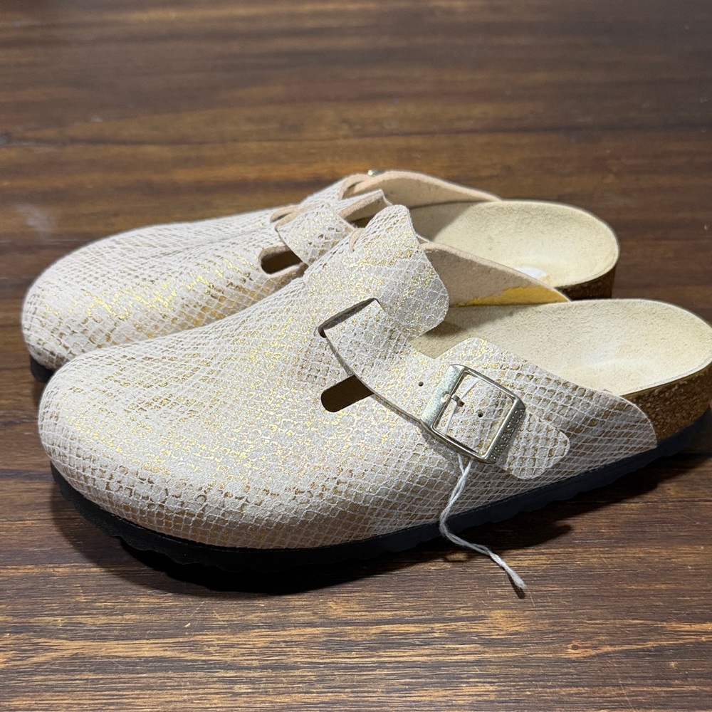 Birkenstock Boston Slip-On Clogs with Gold Accent